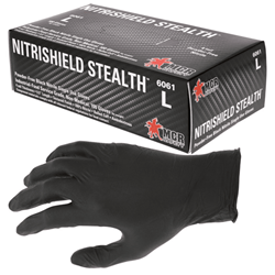 Show details for NitriShield Stealth Black Disposable Nitrile Gloves 4 mil - 2XL Picture of NitriShield Stealth Black Disposable Nitrile Gloves 4 mil - 2XL