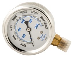 Show details for Gauge Pressure 2-1/2" Face Glycerin Filled 0-15,000 PSI 1/4"-18 NPTF Picture of Gauge Pressure 2-1/2" Face Glycerin Filled 0-15,000 PSI 1/4"-18 NPTF