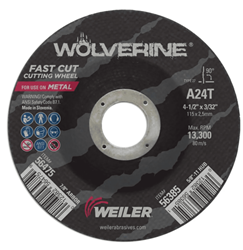 Show details for 4-1/2" x 3/32" Wolverine Type 27 Cutting Wheel, A24T, 7/8" Arbor Hole Picture of 4-1/2" x 3/32" Wolverine Type 27 Cutting Wheel, A24T, 7/8" Arbor Hole