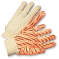 Show details for Glove Cotton White w/ Dot Orange  Picture of Glove Cotton White w/ Dot Orange