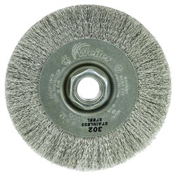 Show details for 4" Narrow Face Crimped Wire Wheel, .006 Stainless Steel Fill, 5/8"-11 UNC Nut Picture of 4" Narrow Face Crimped Wire Wheel, .006 Stainless Steel Fill, 5/8"-11 UNC Nut