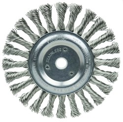 Show details for 6" Cable Twist Knot Wire Wheel, .023" Stainless Steel Fill, 5/8"-1/2" Arbor Hole Picture of 6" Cable Twist Knot Wire Wheel, .023" Stainless Steel Fill, 5/8"-1/2" Arbor Hole