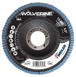 Show details for 4-1/2" Wolverine Abrasive Flap Disc, Conical (TY29), Phenolic Backing, 120Z, 7/8" Arbor Hole Picture of 4-1/2" Wolverine Abrasive Flap Disc, Conical (TY29), Phenolic Backing, 120Z, 7/8" Arbor Hole