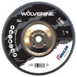 Show details for 7" Wolverine Abrasive Flap Disc, Conical (TY29), Phenolic Backing, 40Z, 5/8"-11 UNC Nut Picture of 7" Wolverine Abrasive Flap Disc, Conical (TY29), Phenolic Backing, 40Z, 5/8"-11 UNC Nut
