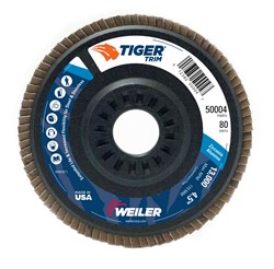 Show details for 4-1/2" Tiger Trim Abrasive Flap Disc, Conical (TY29), Trimmable Backing, 80Z, 7/8" Arbor Hole Picture of 4-1/2" Tiger Trim Abrasive Flap Disc, Conical (TY29), Trimmable Backing, 80Z, 7/8" Arbor Hole