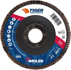 Show details for 4-1/2" Tiger Ceramic High Density (TY27)  Abrasive, 60C, 7/8" Arbor Hole Picture of 4-1/2" Tiger Ceramic High Density (TY27)  Abrasive, 60C, 7/8" Arbor Hole