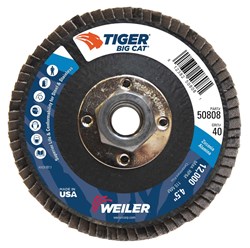 Show details for 4-1/2" Big Cat Abrasive Flap Disc, Flat (TY27), Phenolic Backing, 40Z, 5/8"-11 UNC Nut Picture of 4-1/2" Big Cat Abrasive Flap Disc, Flat (TY27), Phenolic Backing, 40Z, 5/8"-11 UNC Nut