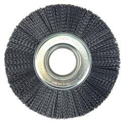 Show details for Burr-Rx 8" Crimped Filament Wheel Brush, .043/120CG Fill, 2" Arbor Hole Picture of Burr-Rx 8" Crimped Filament Wheel Brush, .043/120CG Fill, 2" Arbor Hole