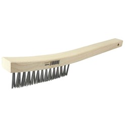 Show details for V-Groove Hand Wire Scratch Brush, .012 Carbon Steel Fill, Curved Handle, 3 x 19 Rows Picture of V-Groove Hand Wire Scratch Brush, .012 Carbon Steel Fill, Curved Handle, 3 x 19 Rows