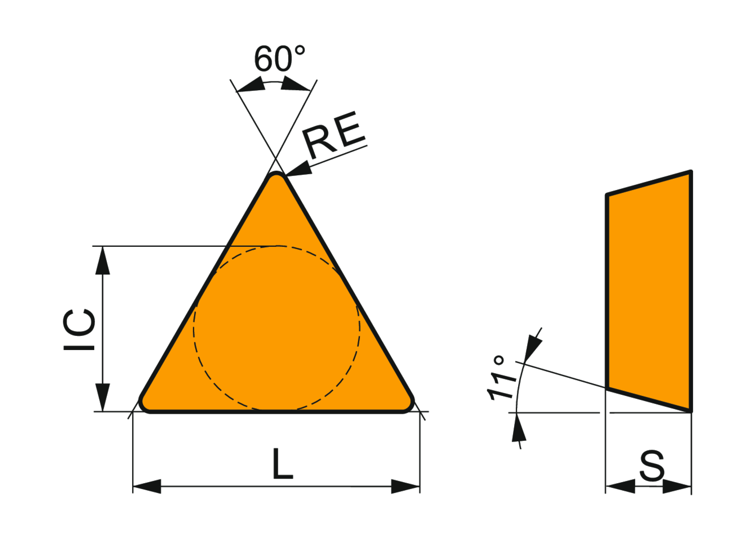 Picture of Sg-Side Turning Insert, Triangular with 11° Clear ICD of 3/8", 1/8" Thick, 1/32" NR