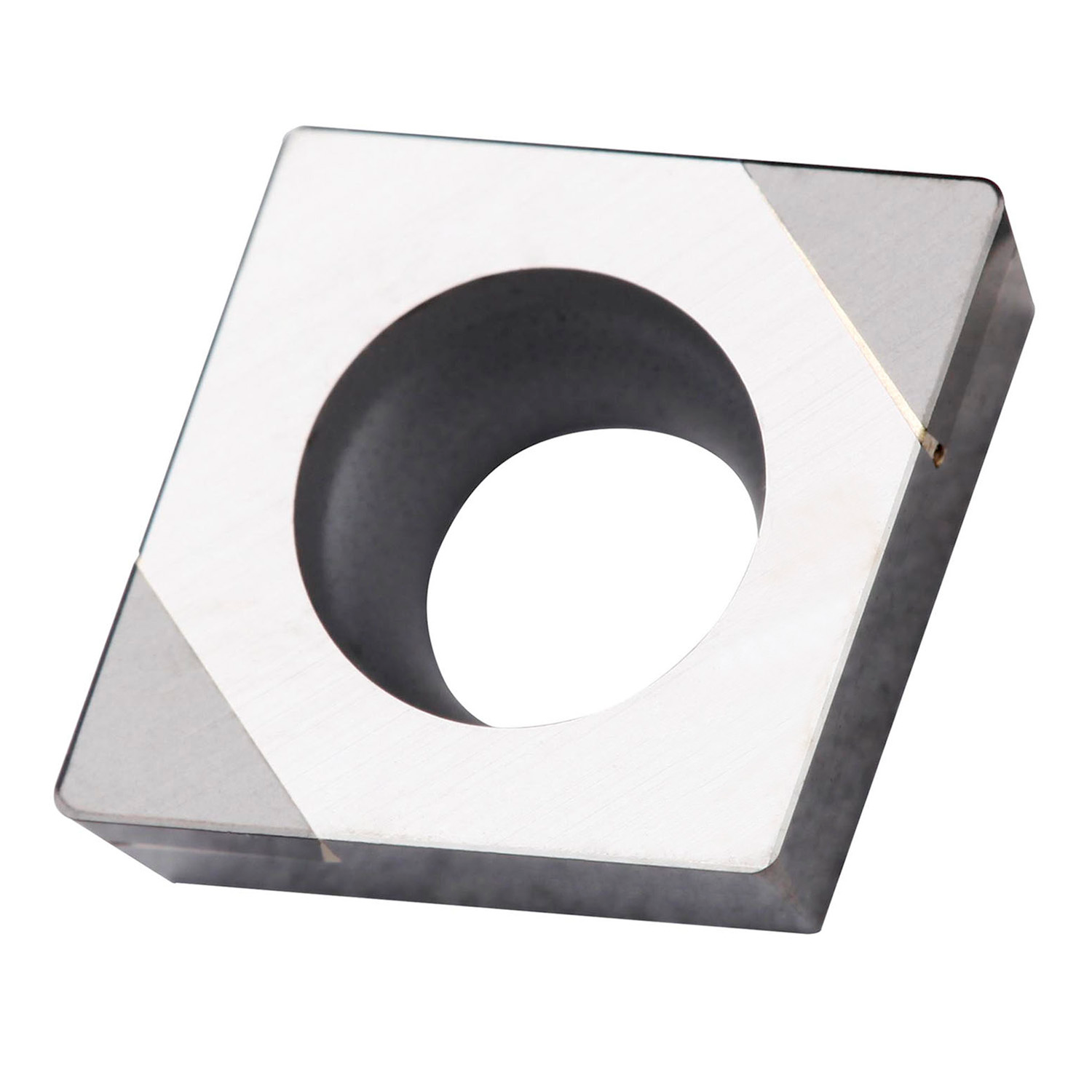 Picture of Insert for Hard Turning with 2 CBN Corners, 80° Rhomboid with 7° Clear, ICD of 1/4", 3/32" Thick, 1/64" NR