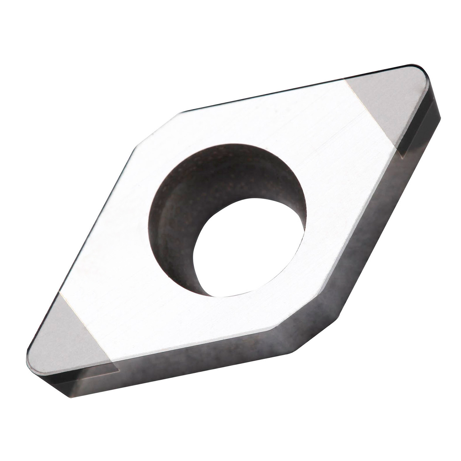 Picture of Insert for Hard Turning with 2 CBN Corners, 55° Rhomboid with 7° Clear, ICD of 3/8", 5/32" Thick, 1/64" NR
