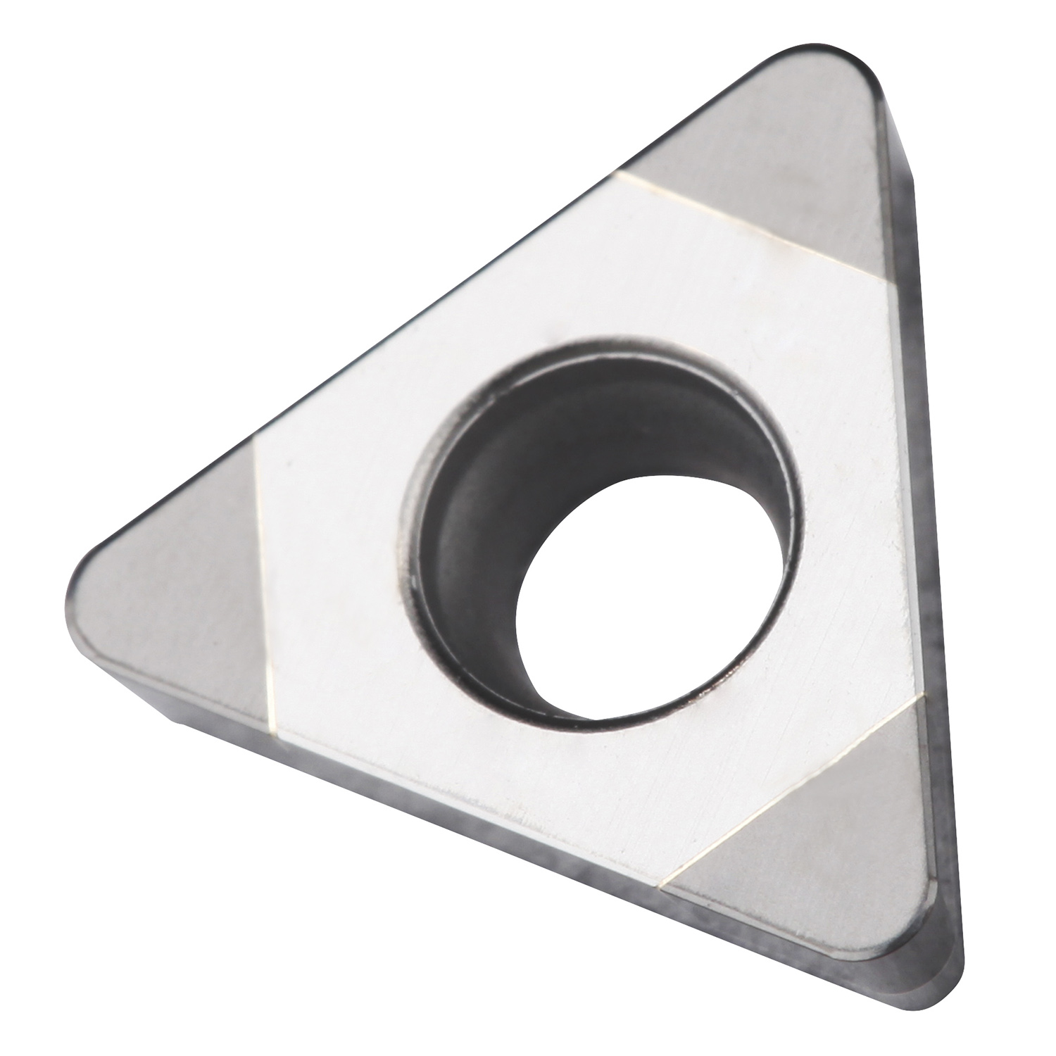 Picture of Insert for Hard Turning with 3 CBN Corners, Triangular with 7° Clear, ICD of 1/4", 3/32" Thick, 1/64" NR