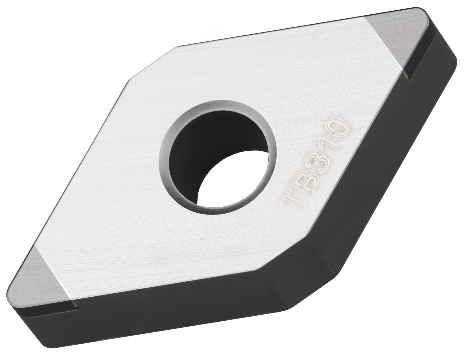 Picture of Insert for Hard Turning with 2 CBN Corners, 55° Rhomboid with ICD of 1/2", 1/4" Thick, 1/32" NR