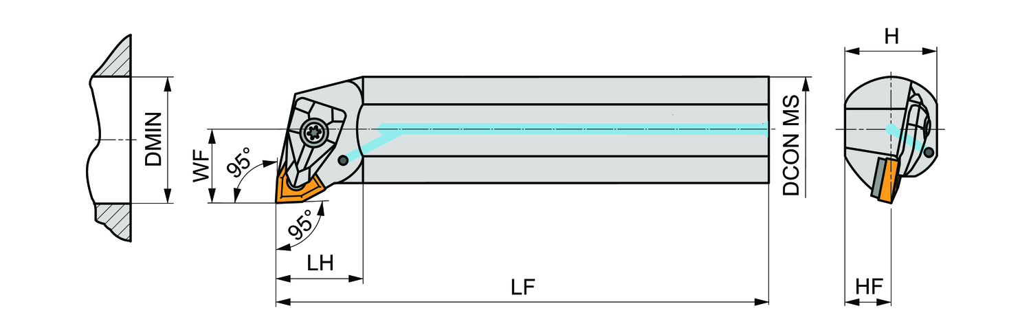 Picture of Double Clamp Boring Bar for Holding a 80° Trigon Neg Insert with ICD of 12.7mm, 4.76mm Thick , Left Hand