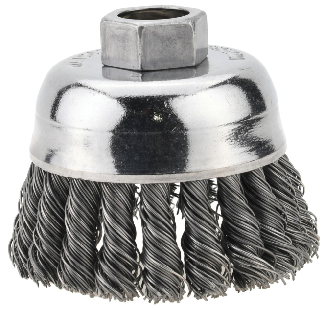 Picture of 2-1/2" Single Row Knot Wire Cup Brush, .020" Steel Fill, 5/8"-11 UNC Nut
