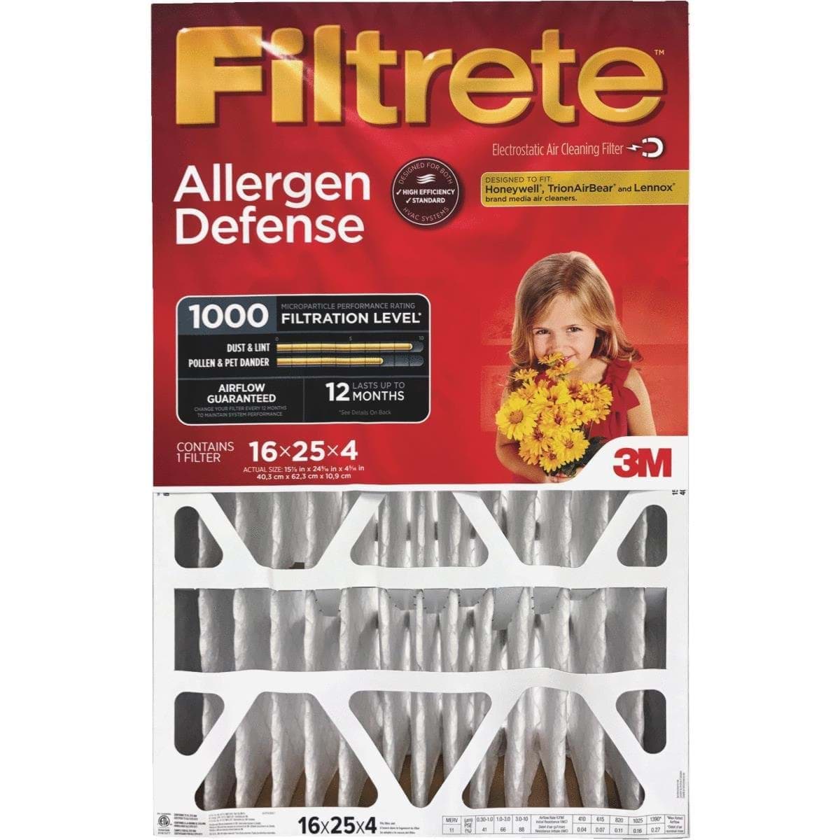 Picture of 3M Filtrete Allergen Defense Deep Pleat Air Conditioner & Furnace Filter - 16"x25"x4"
