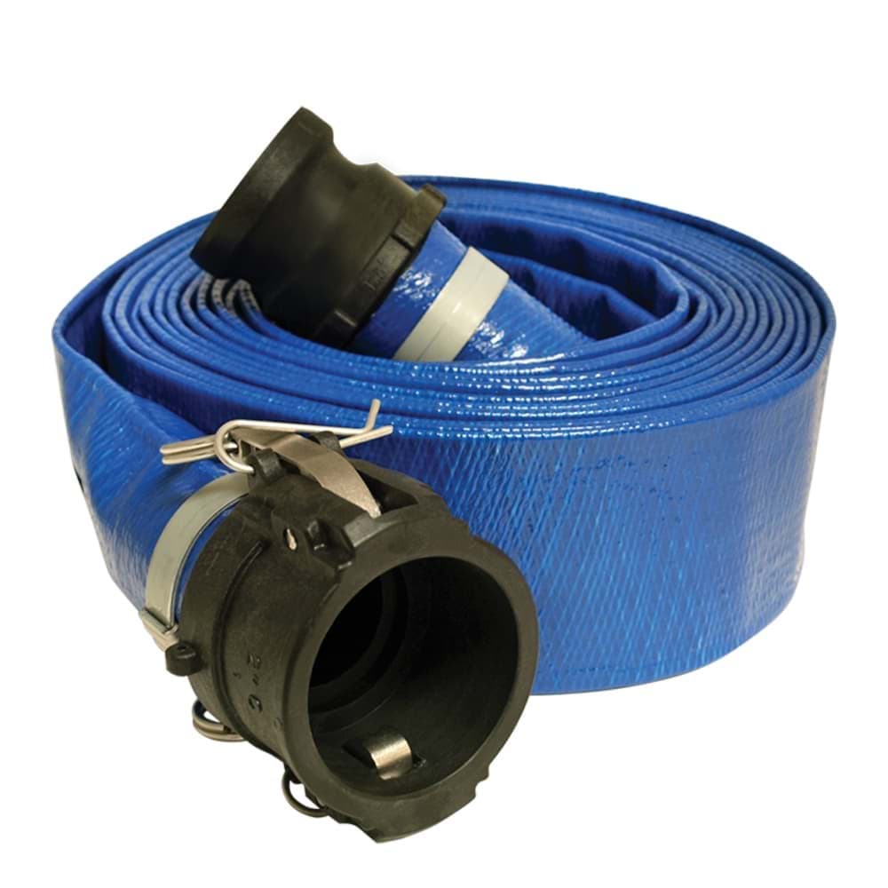 Picture of 2 In. x 25 Ft. Blue PVC Layflat Discharge Assembly — Polypropylene Cam Lock