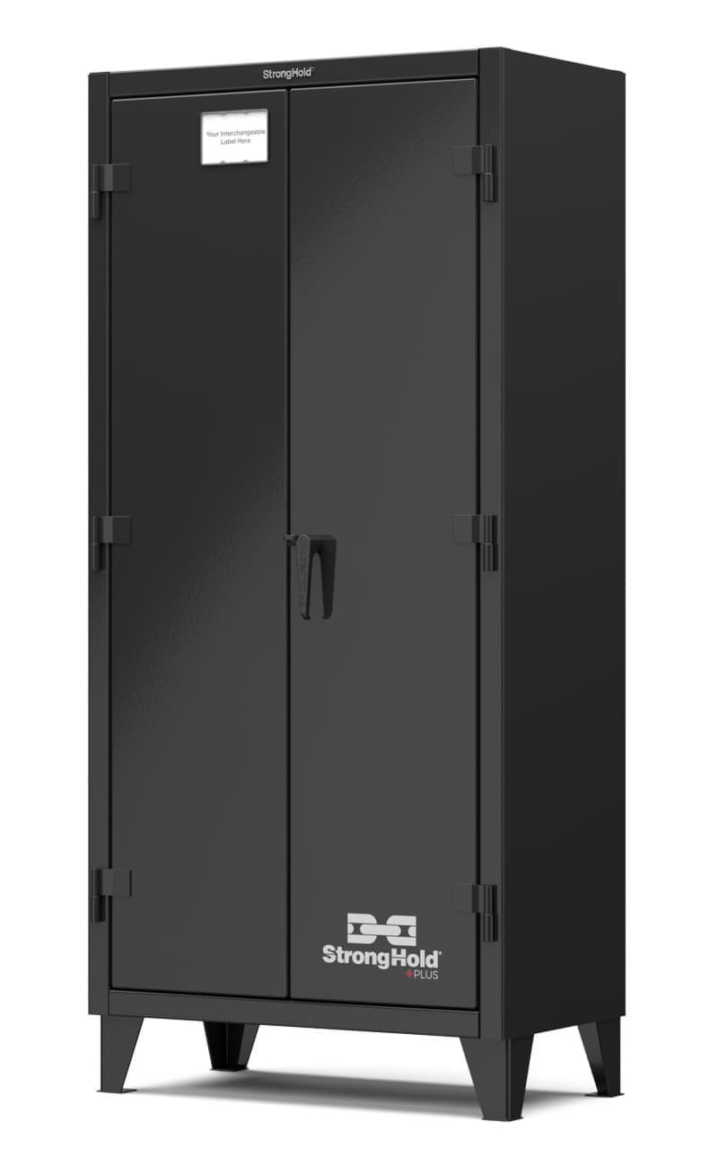 Picture of Strong Hold Plus Industrial Cabinet, Single-Shift, Solid Doors, Black,(RAL 9004) - 36"x20"x78"