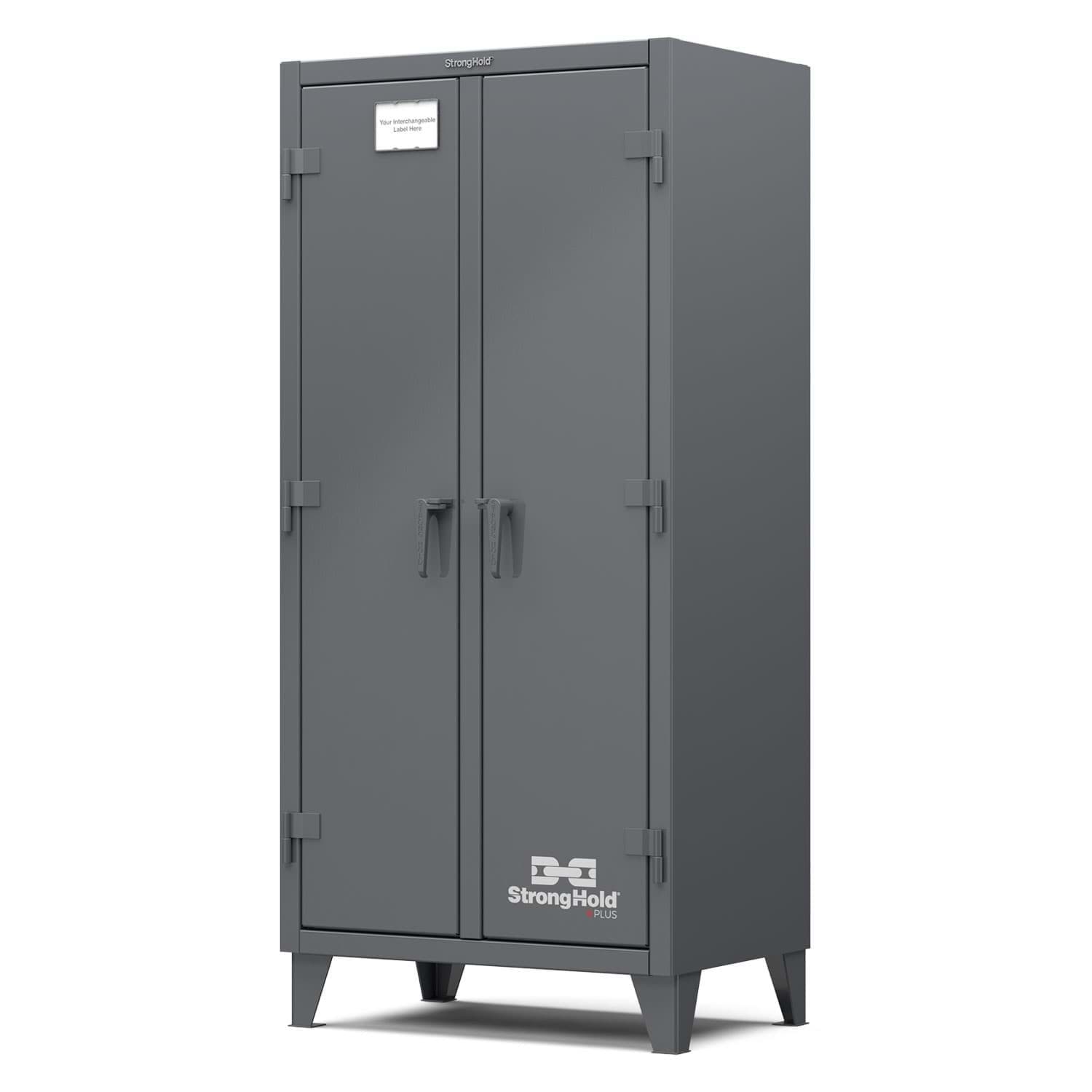 Picture of Strong Hold Plus Industrial Cabinet, 36" x 24" x 78", Double-Shift, Solid Doors, Standard Gray (RAL 7024)