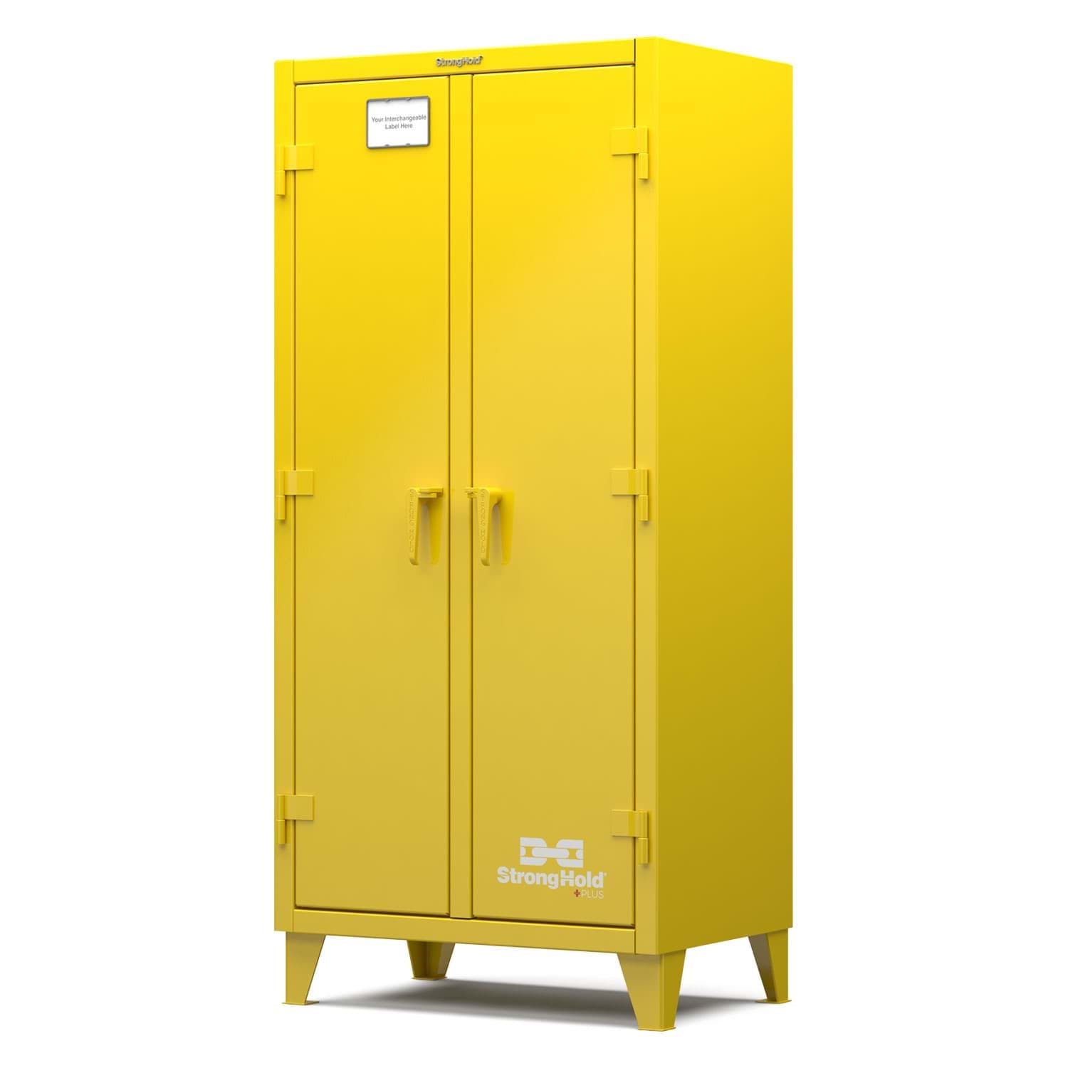Picture of Strong Hold Plus Industrial Cabinet, 36" x 24" x 78", Double-Shift, Solid Doors, Yellow (RAL 1018)