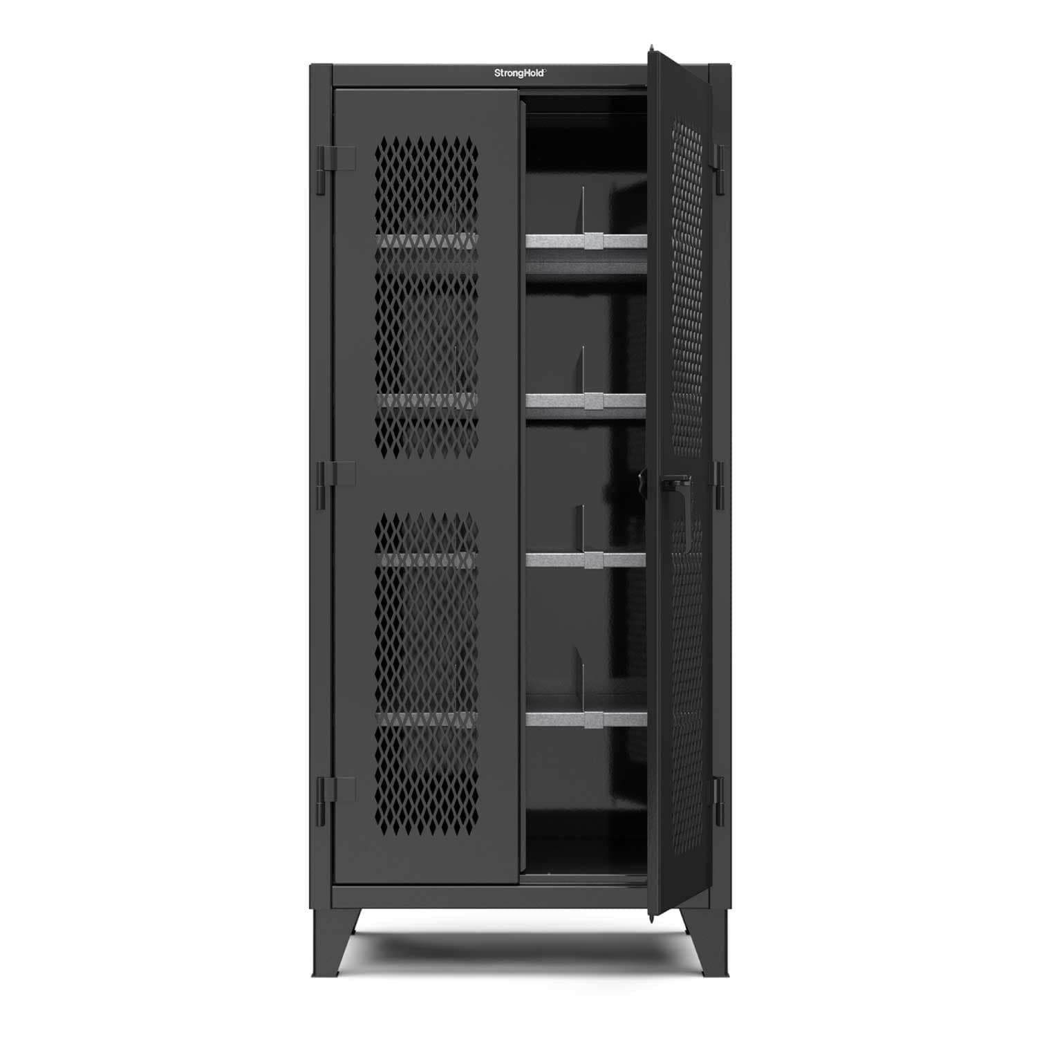 Picture of Strong Hold Plus Industrial Cabinet, 36" x 24" x 78", Single-Shift, Ventilated Doors, Black (RAL 9004)