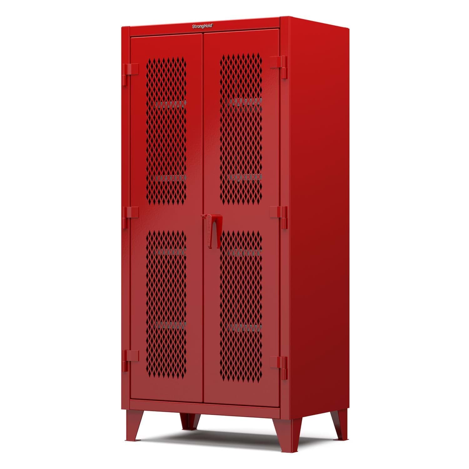 Picture of Strong Hold Plus Industrial Cabinet, 36" x 24" x 78", Single-Shift, Ventilated Doors, Red (RAL 3001)