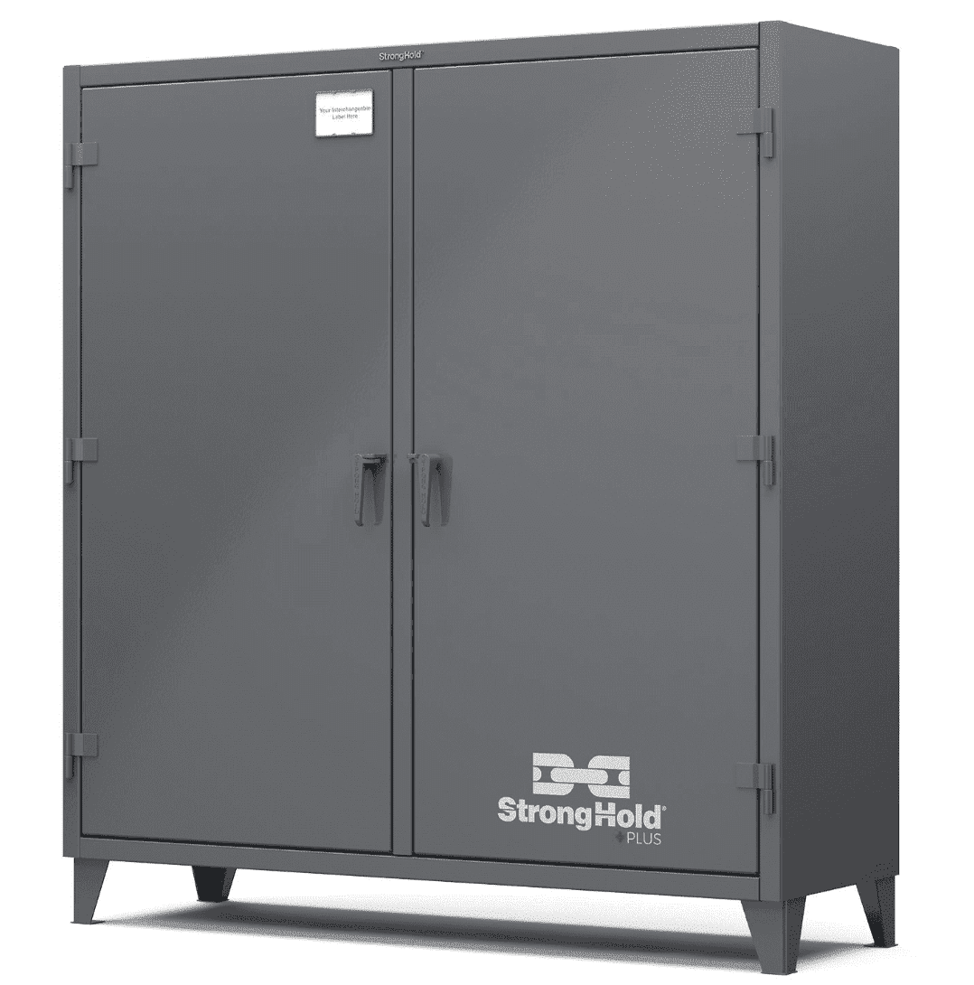 Picture of Strong Hold Plus Industrial Cabinet, 72" x 24" x 78", Double-Shift, Solid Doors, Standard Gray (RAL 7024)