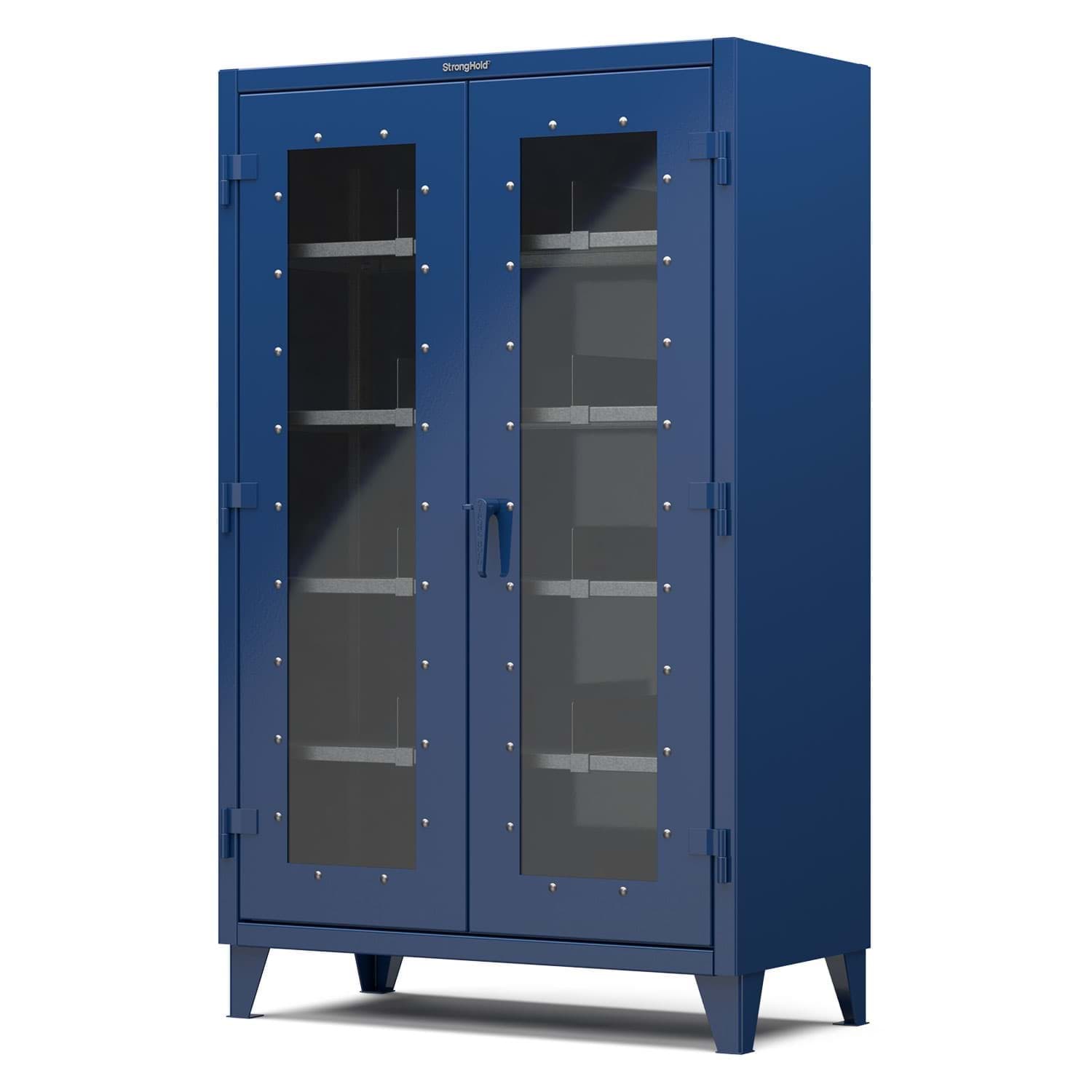Picture of Strong Hold Plus Industrial Cabinet, 48" x 24" x 78", Single-Shift, Clear-View Doors, Blue (RAL 5010)