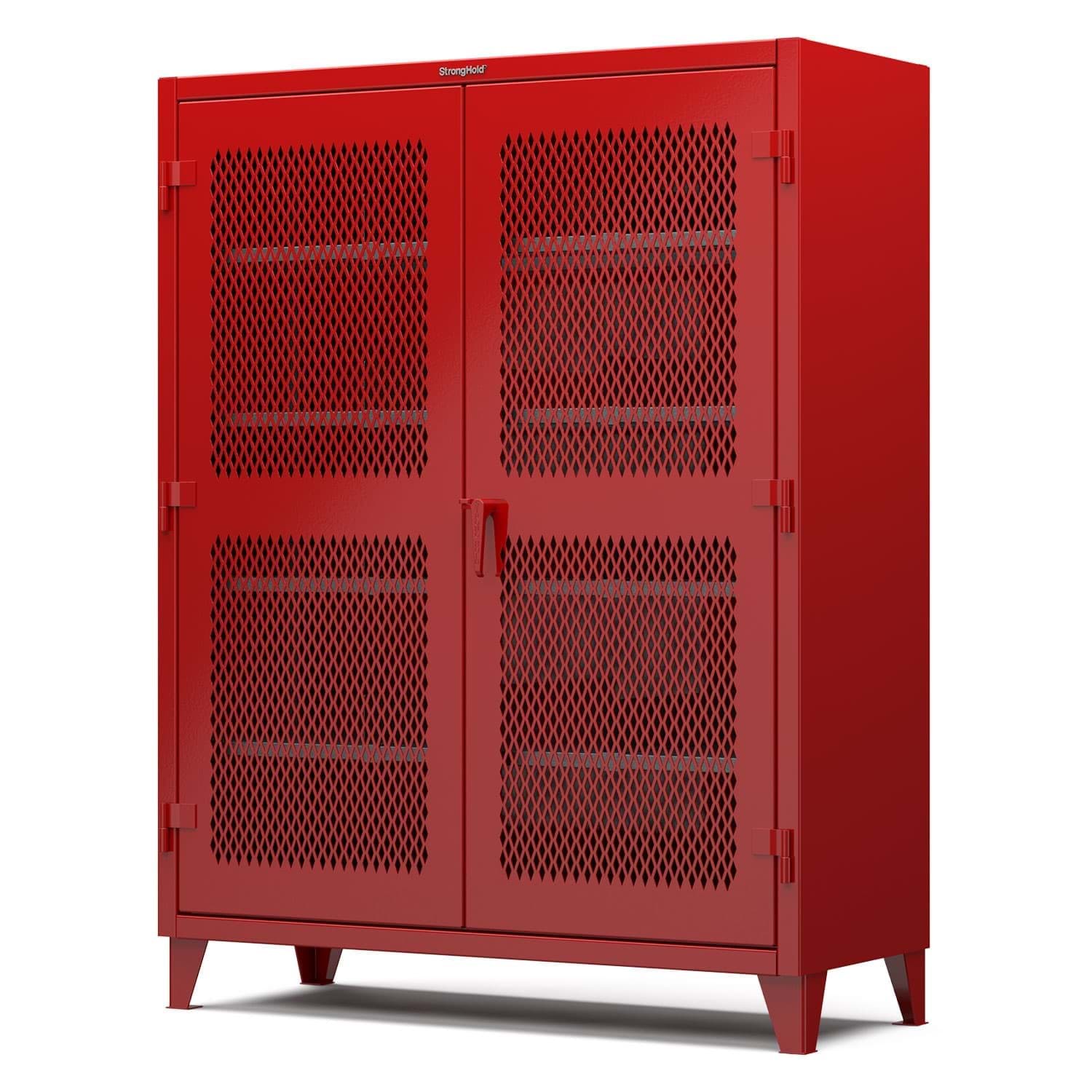 Picture of Strong Hold Plus Industrial Cabinet, 60" x 24" x 78", Single-Shift, Ventilated Doors, Red (RAL 3001)