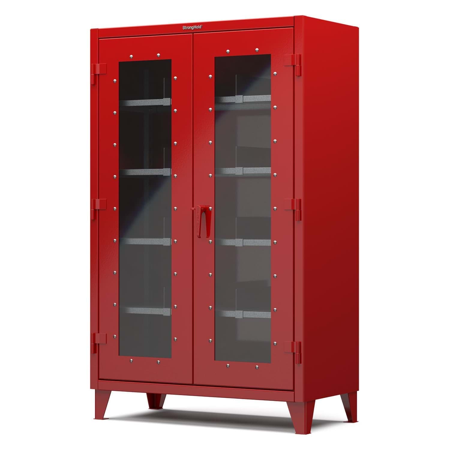 Picture of Strong Hold Plus Industrial Cabinet, 48" x 24" x 78", Single-Shift, Clear-View Doors, Red (RAL 3001)