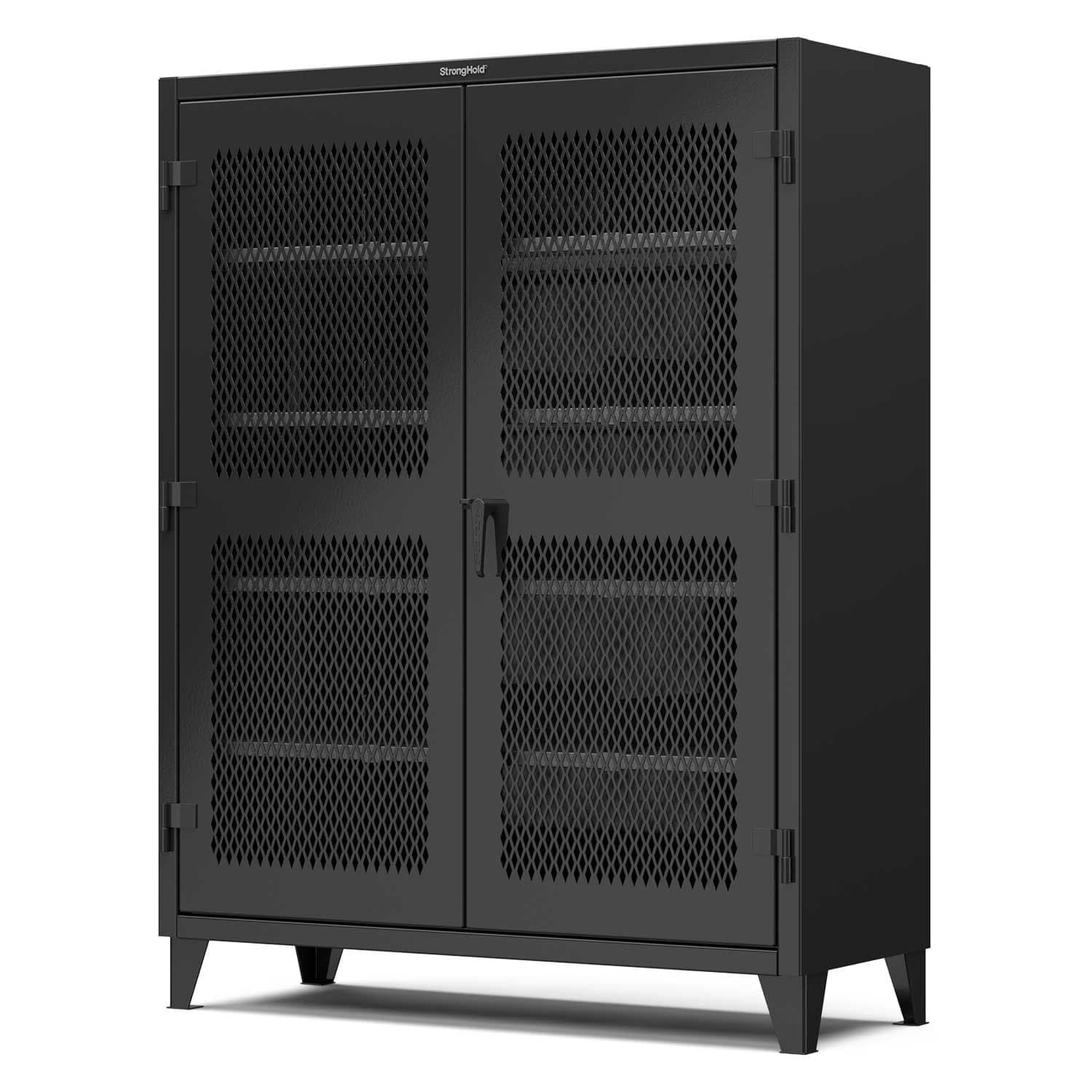 Picture of Strong Hold Plus Industrial Cabinet, 60" x 24" x 78", Single-Shift, Ventilated Doors, Black (RAL 9004)