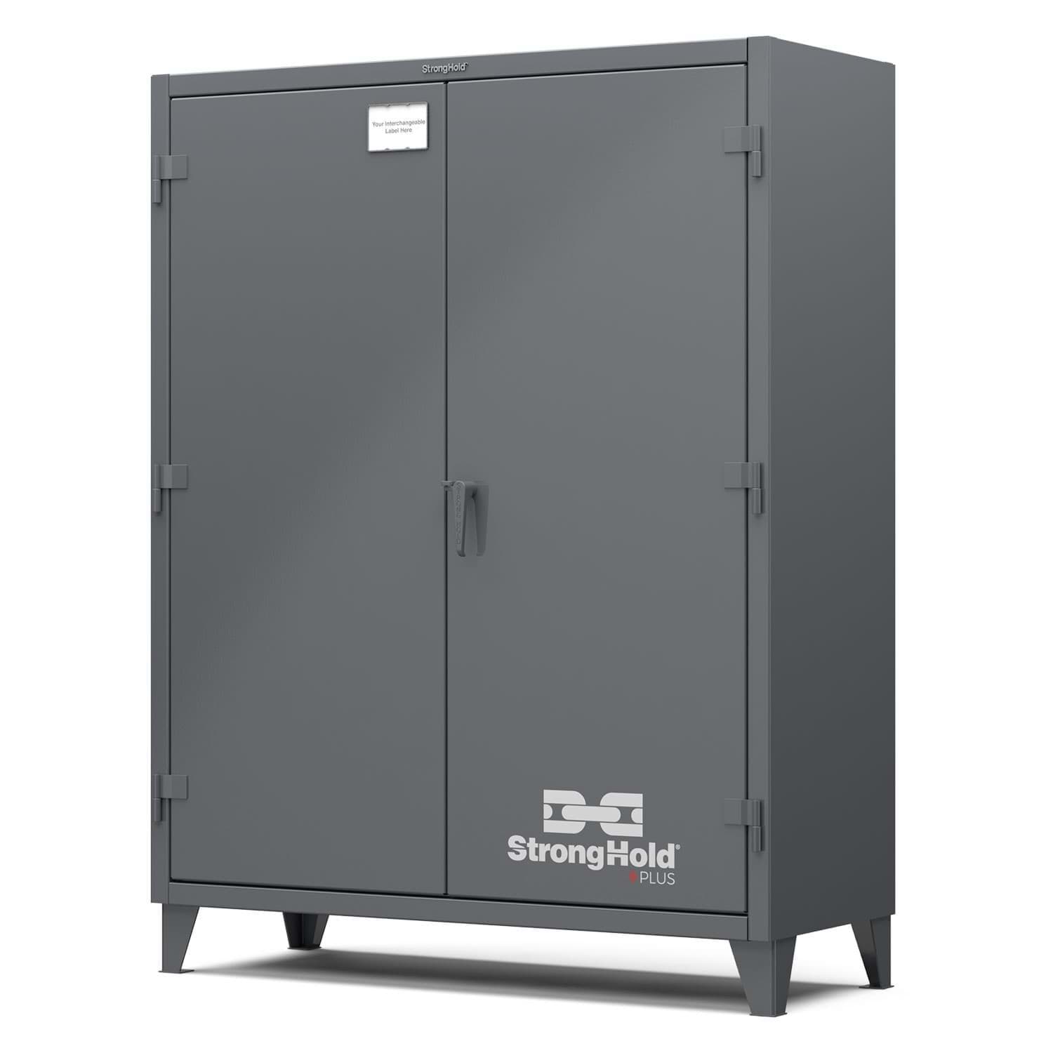 Picture of Strong Hold Plus Industrial Cabinet, 60" x 24" x 78", Single-Shift, Solid Doors, Standard Gray (RAL 7024)