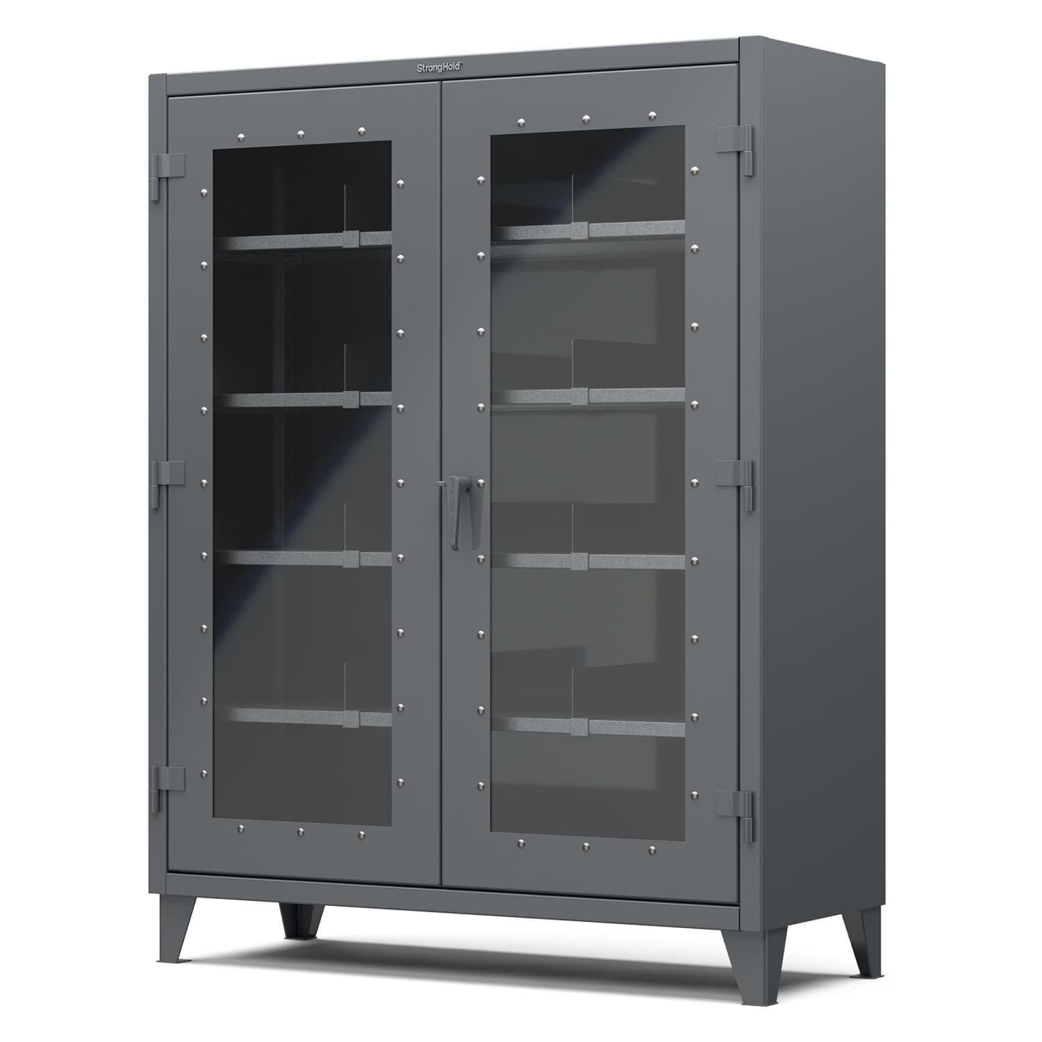 Picture of Strong Hold Plus Industrial Cabinet, 60" x 24" x 78", Single-Shift, Clear-View Doors, Standard Gray (RAL 7024)