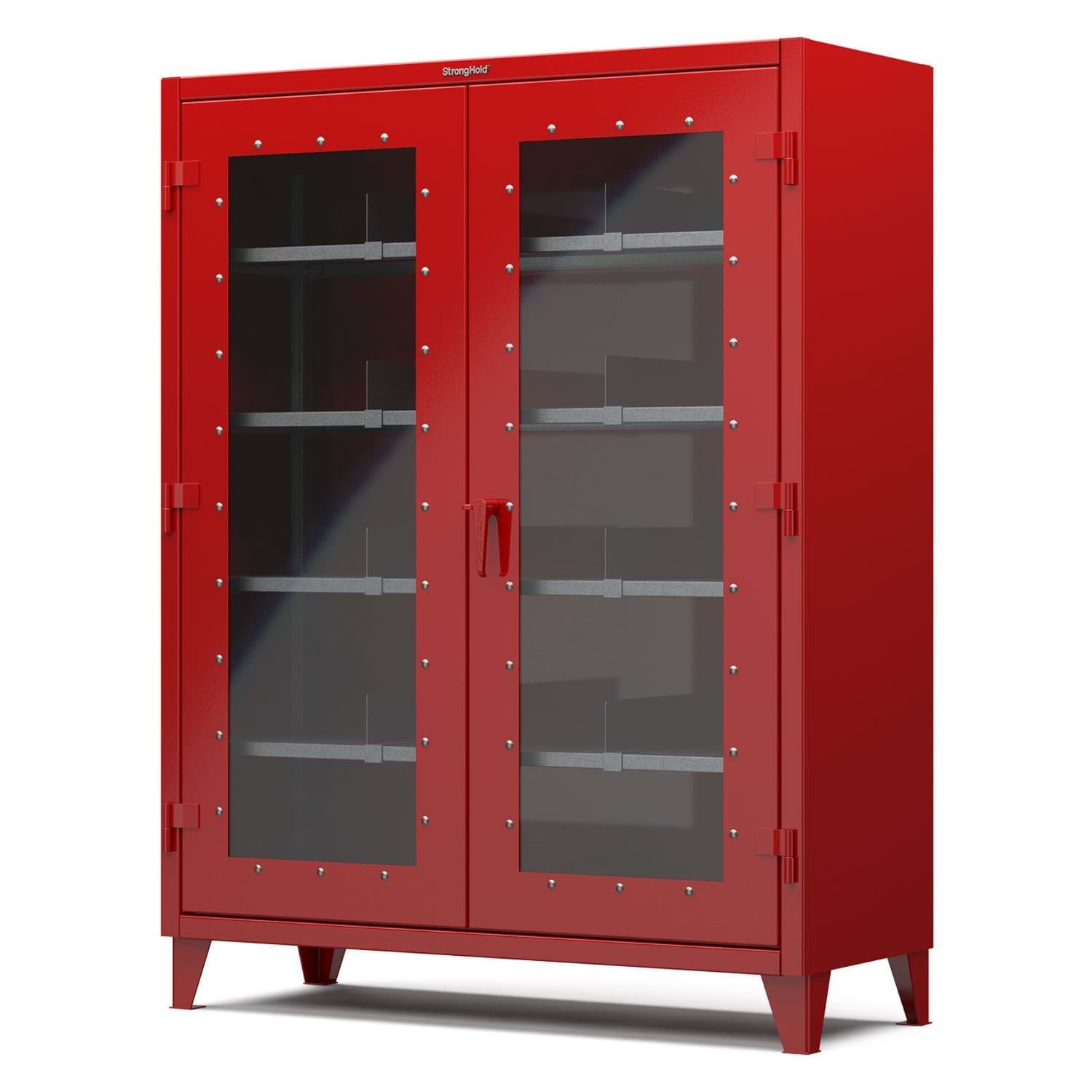 Picture of Strong Hold Plus Industrial Cabinet, 60" x 24" x 78", Single-Shift, Clear-View Doors, Red (RAL 3001)