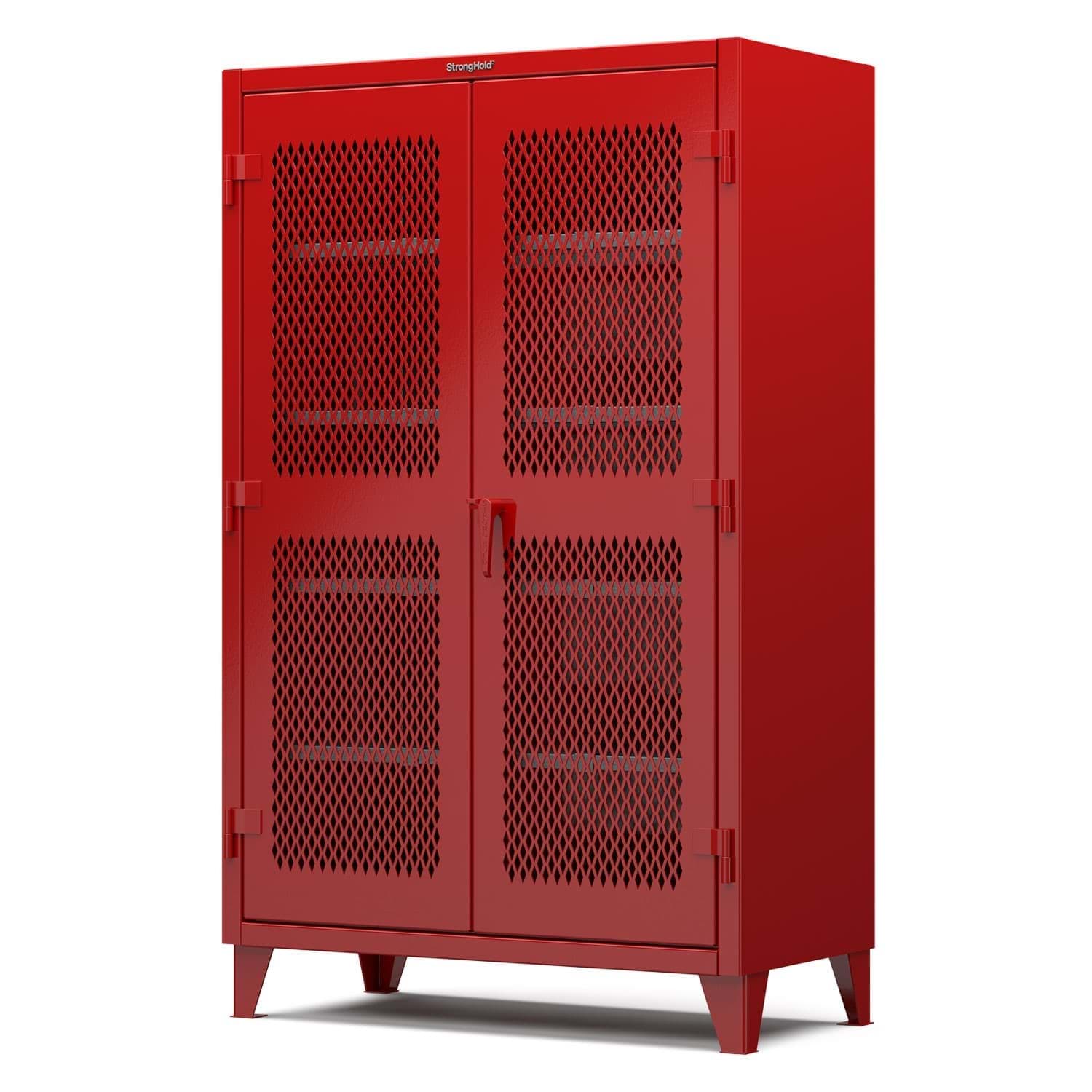 Picture of Strong Hold Plus Industrial Cabinet, 48" x 24" x 78", Single-Shift, Ventilated Doors, Red (RAL 3001)