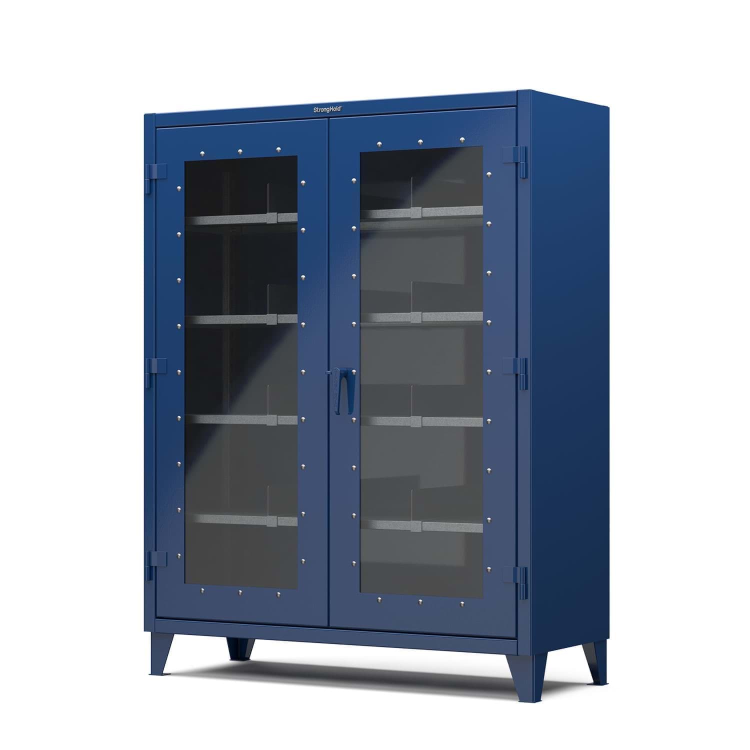 Picture of Strong Hold Plus Industrial Cabinet, 60" x 24" x 78", Single-Shift, Clear-View Doors, Blue (RAL 5010)