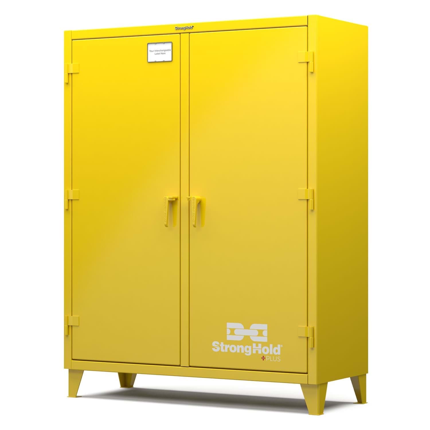 Picture of Strong Hold Plus Industrial Cabinet, 60" x 24" x 78", Double-Shift, Solid Doors, Yellow (RAL 1018)