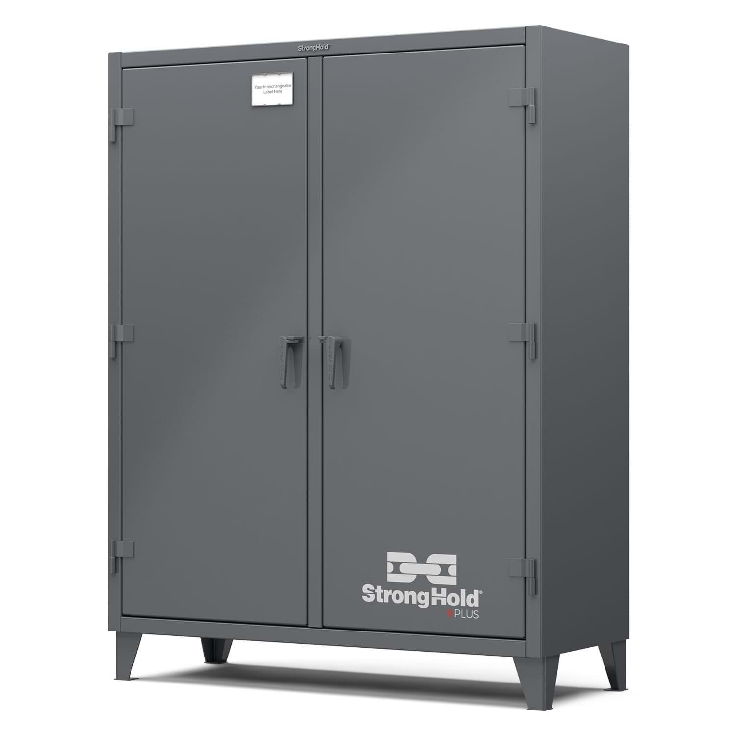 Picture of Strong Hold Plus Industrial Cabinet, 60" x 24" x 78", Double-Shift, Solid Doors, Standard Gray (RAL 7024)