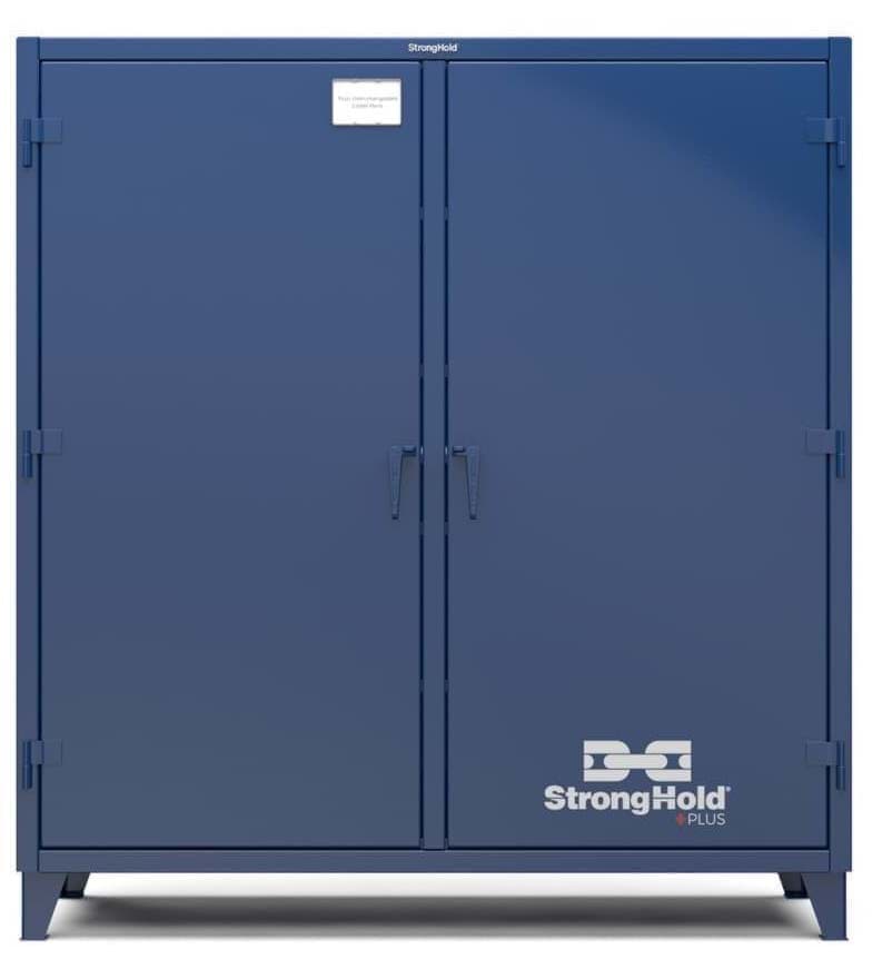 Picture of Strong Hold Plus Industrial Cabinet, 72" x 24" x 78", Double-Shift, Solid Doors, Blue (RAL 5010)