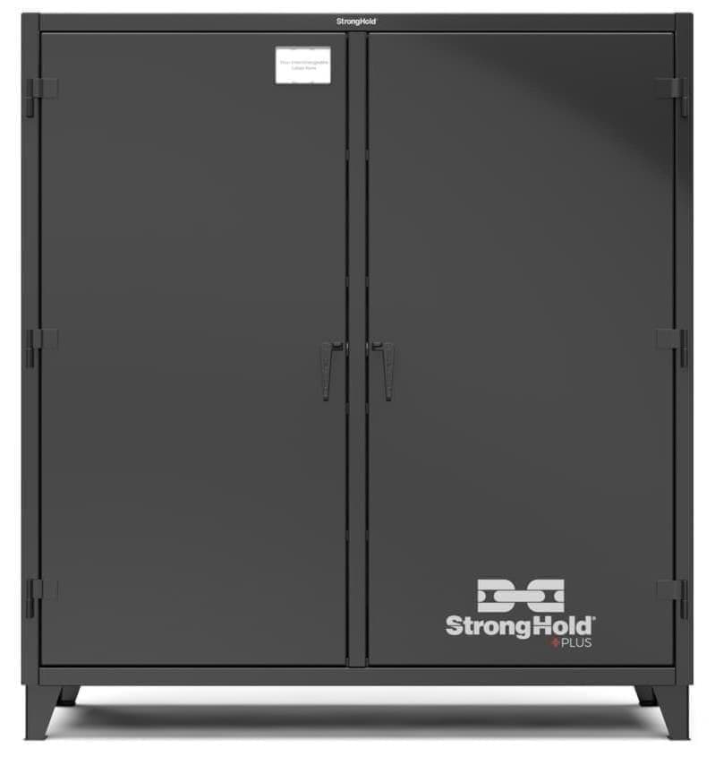 Picture of Strong Hold Plus Industrial Cabinet, 72" x 24" x 78", Double-Shift, Solid Doors, Black (RAL 9004)