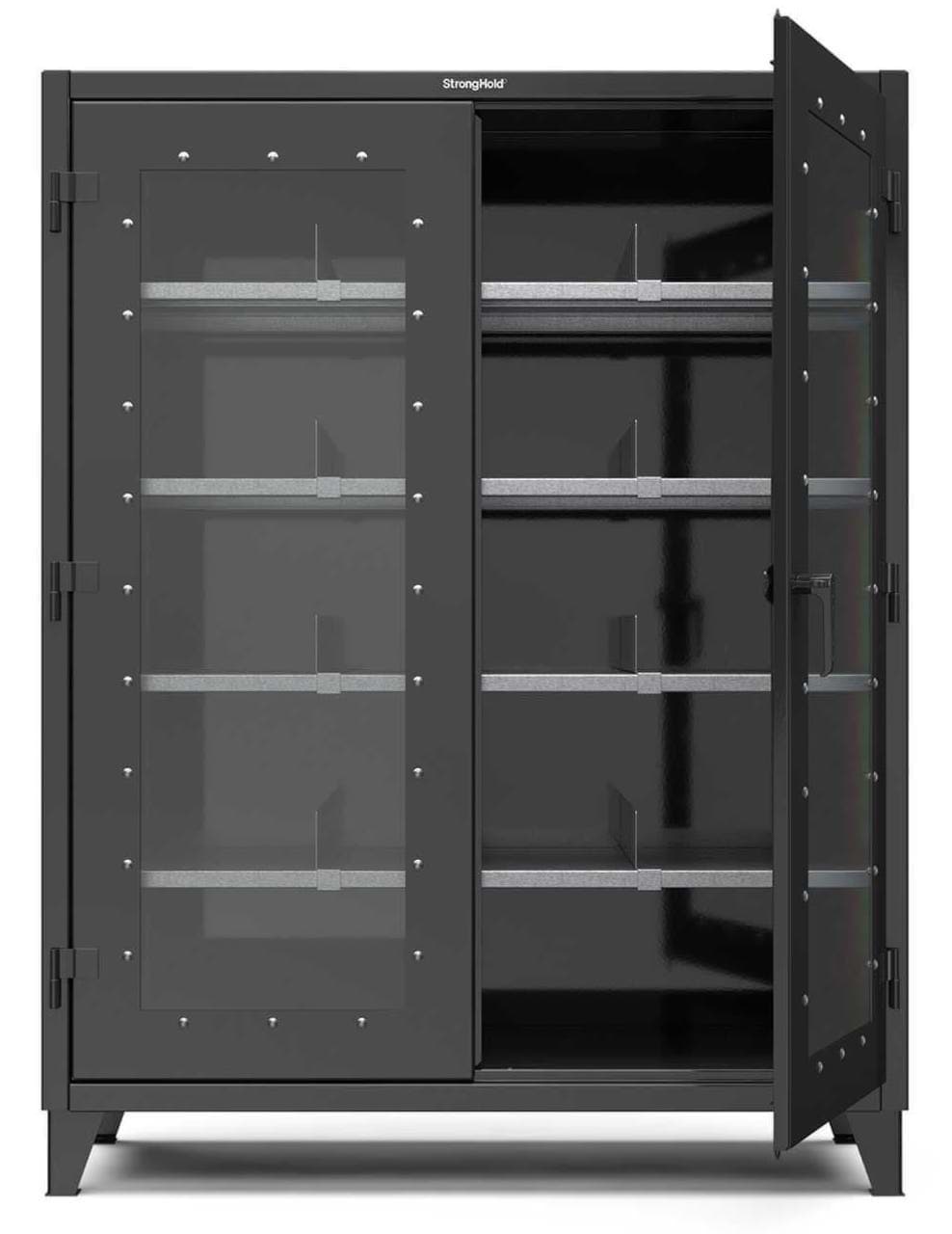 Picture of Strong Hold Plus Industrial Cabinet, 60" x 24" x 78", Single-Shift, Clear-View Doors, Black (RAL 9004)