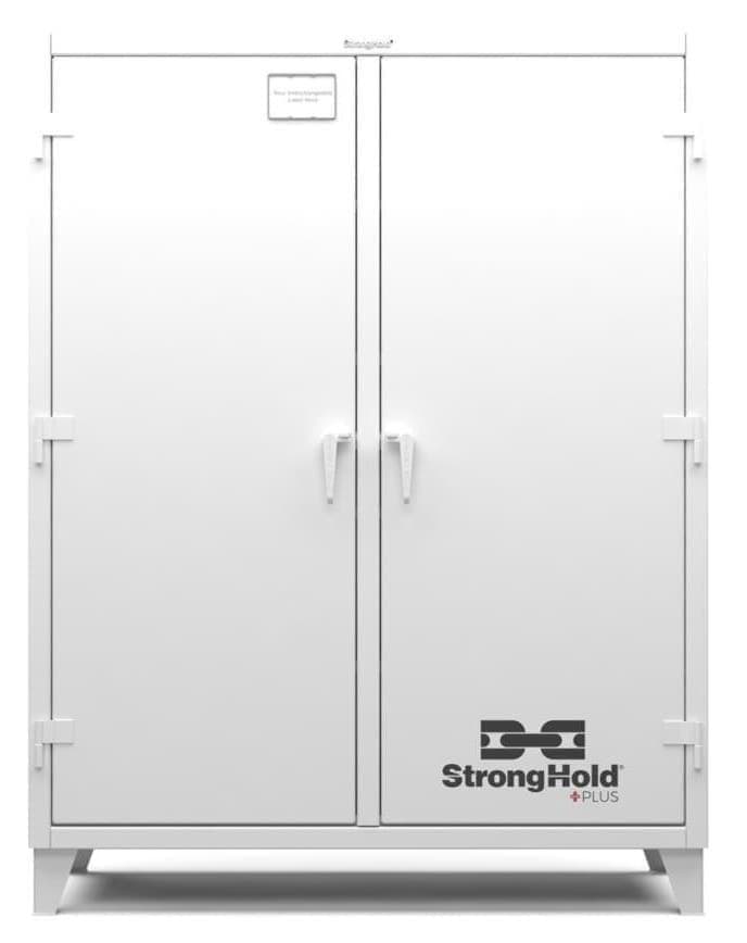 Picture of Strong Hold Plus Industrial Cabinet, 60" x 24" x 78", Double-Shift, Solid Doors, White (RAL 9010)