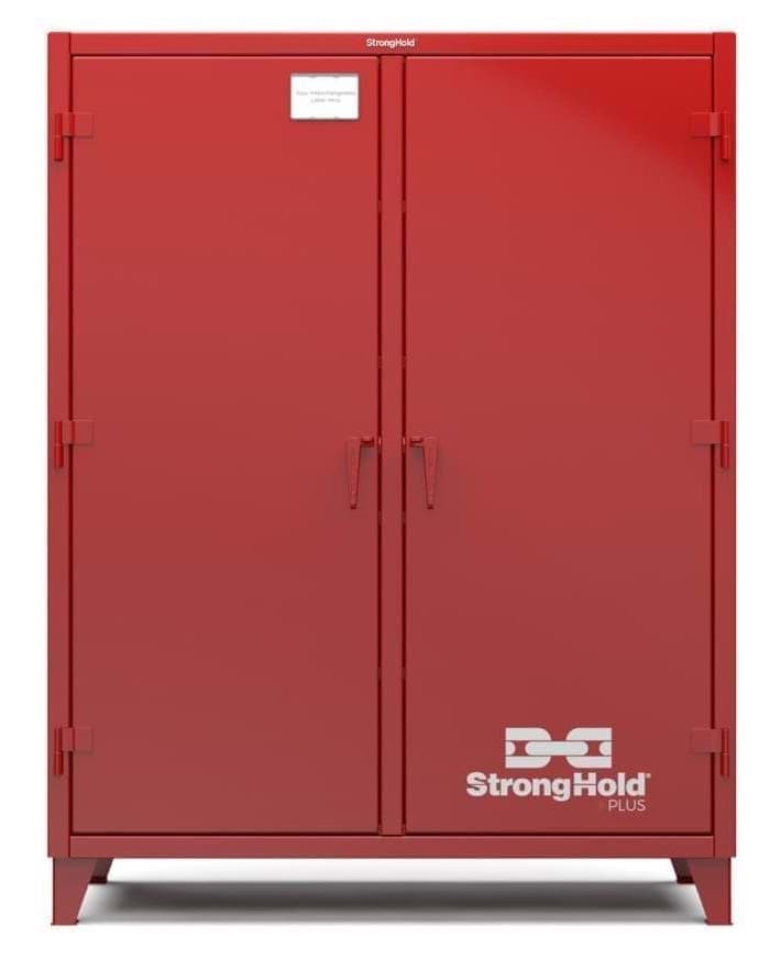 Picture of Strong Hold Plus Industrial Cabinet, 60" x 24" x 78", Double-Shift, Solid Doors, Red (RAL 3001)
