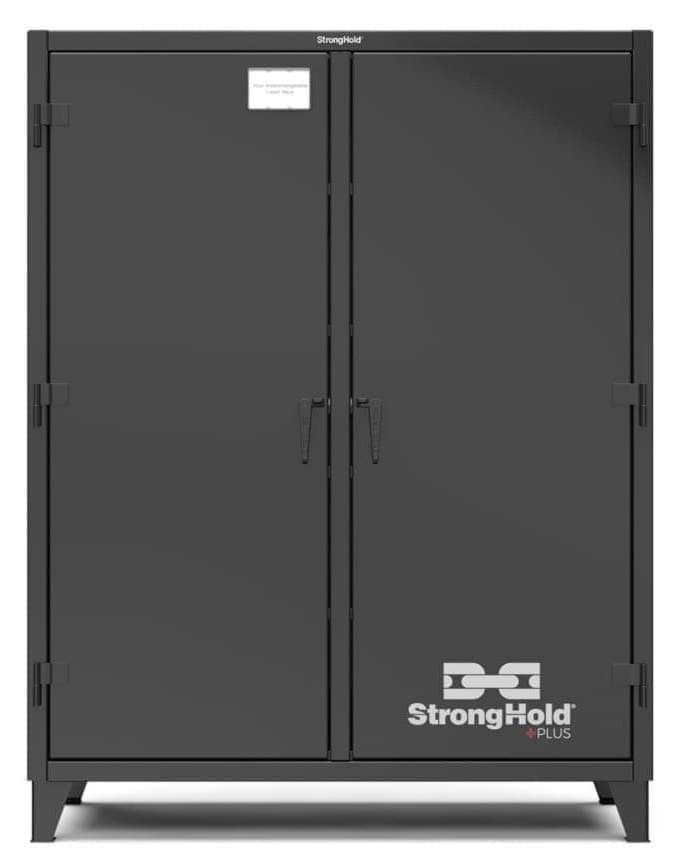 Picture of Strong Hold Plus Industrial Cabinet, 60" x 24" x 78", Double-Shift, Solid Doors, Black (RAL 9004)