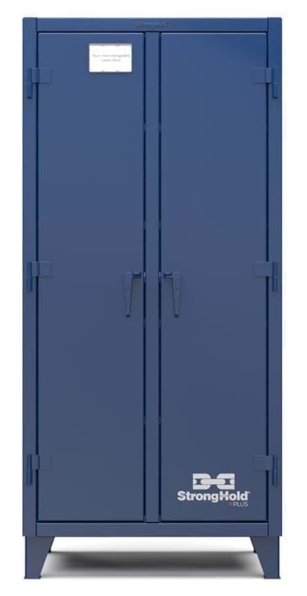 Picture of Strong Hold Plus Industrial Cabinet, 36" x 24" x 78", Double-Shift, Solid Doors, Blue (RAL 5010)