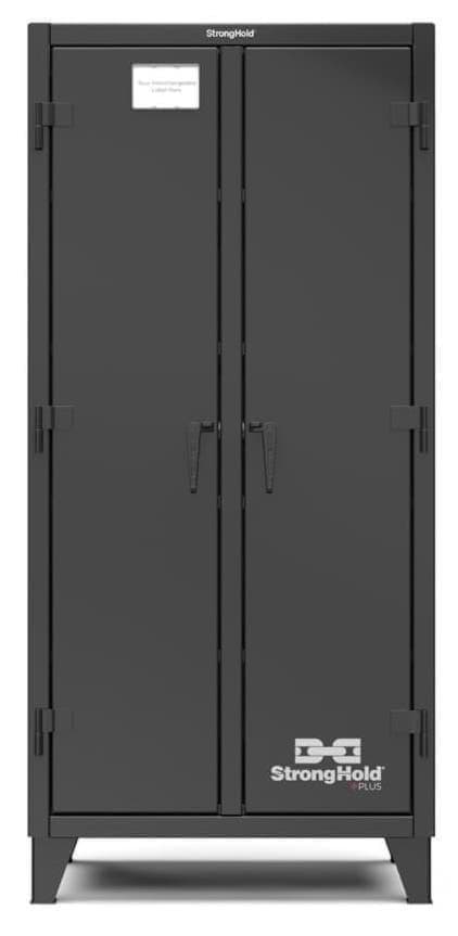 Picture of Strong Hold Plus Industrial Cabinet, 36" x 24" x 78", Double-Shift, Solid Doors, Black (RAL 9004)
