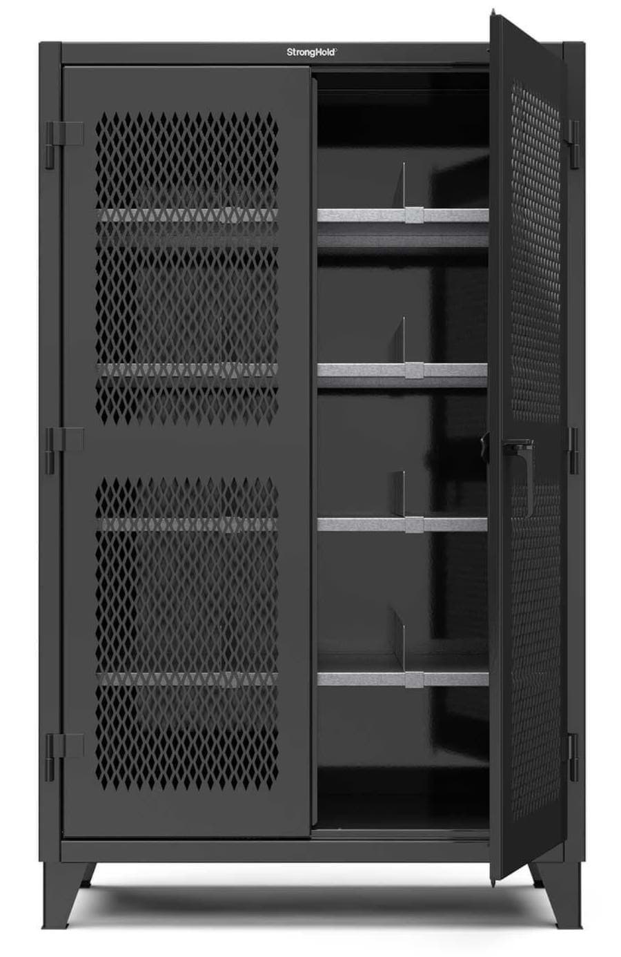 Picture of Strong Hold Plus Industrial Cabinet, 48" x 24" x 78", Single-Shift, Ventilated Doors, Black (RAL 9004)