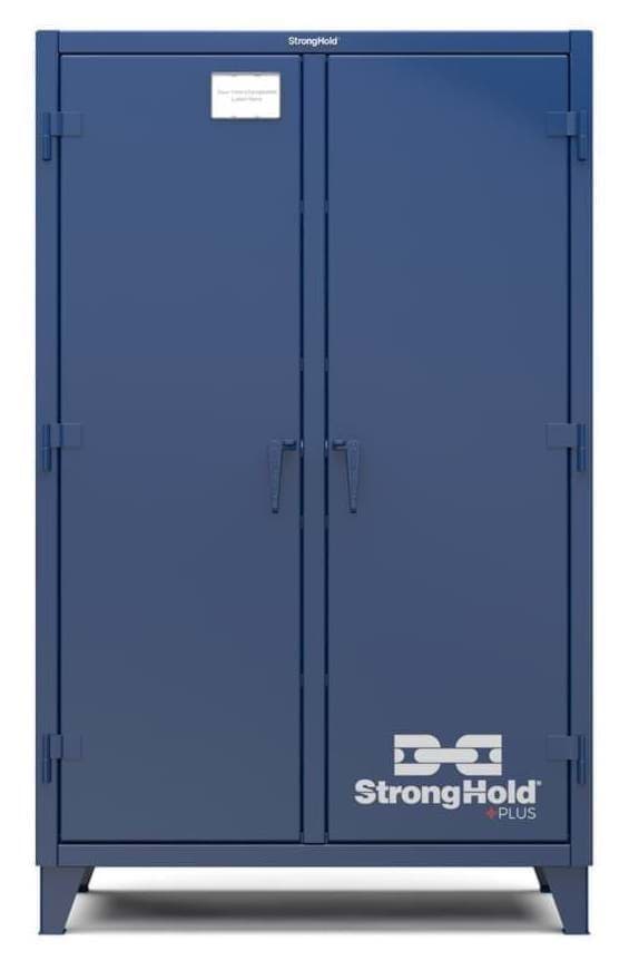 Picture of Strong Hold Plus Industrial Cabinet, 48" x 24" x 78", Double-Shift, Solid Doors, Blue (RAL 5010)