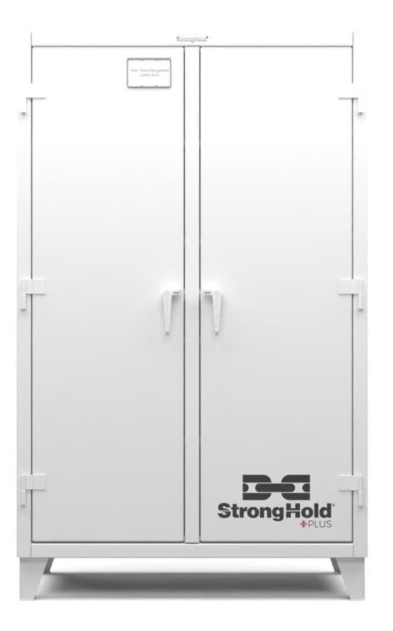 Picture of Strong Hold Plus Industrial Cabinet, 48" x 24" x 78", Double-Shift, Solid Doors, White (RAL 9010)